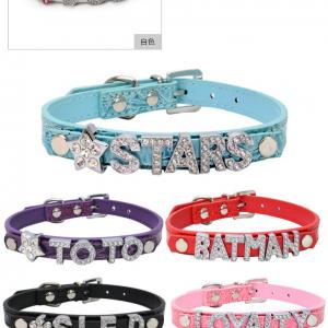 DIY Collar Dog Cat Pet Personalized Rhinestone Free Name Pet Collar Leash